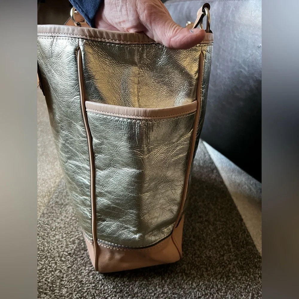 Coach Metro Gold Metallic Leather Large Tote Purse